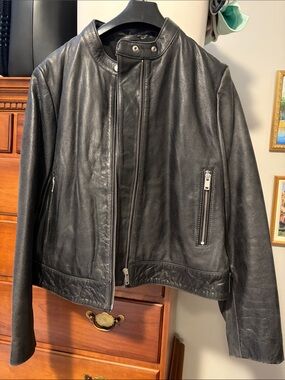 Mango Black Leather Motorcycle Jacket - Unbranded